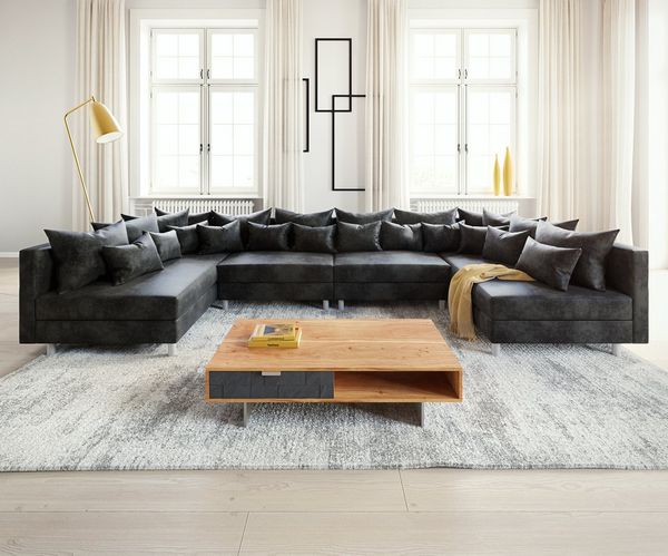 DELIFE Wohnlandschaft Clovis, XL Anthrazit Antik Optik Wohnlandschaft Modulsofa