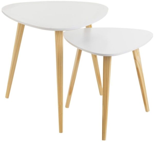 Set mit 2 Beistelltischen aus Holz und PB in Weiß und Natur