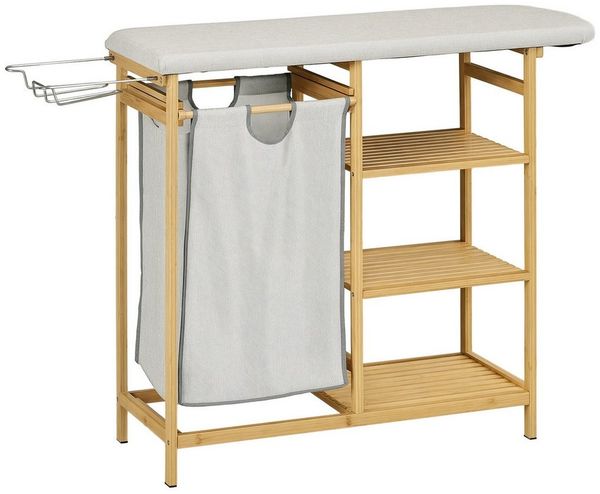 HOMCOM Wäschekorb mit Bügelbrett, Stoffsack und Bambusgestell, 113 x 34 x 82 cm (Wäschesammler, 1 St, Bambus-Wäschekorb), für Badezimmer, Schlafzimmer, Naturholz