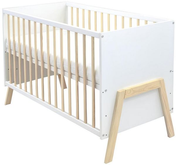 Baby-Delux Babybett Juna Weiß Kiefernholz Schutzgitter, Kinderbett 60x120 weiß Kiefer Matratze