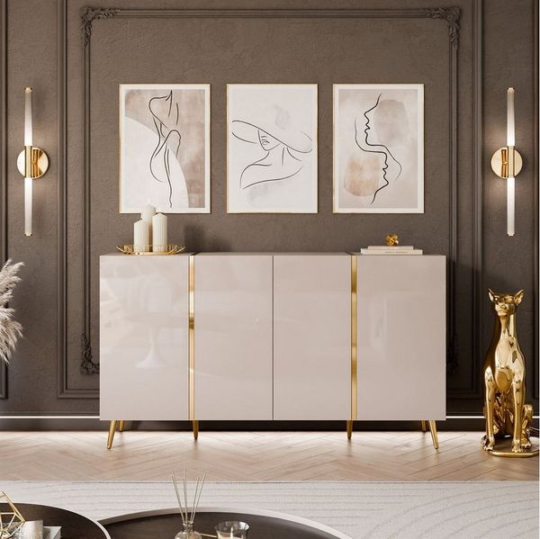 ALLHOUSE24 Kommode DIAMANT GOLD Kaschmir 158 cm Breite gold Metallfüßen Sideboard, Breite 158 cm