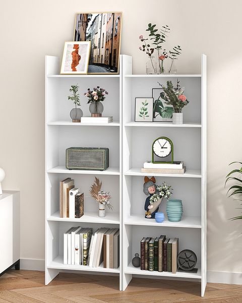 Bücherregal, Regal, Standregal, Büroregal, mit 5 Fächern, offen, für Wohnzimmer, Arbeitszimmer, Büro, als Raumteiler, 24 x 50 x 140 cm, Weiß