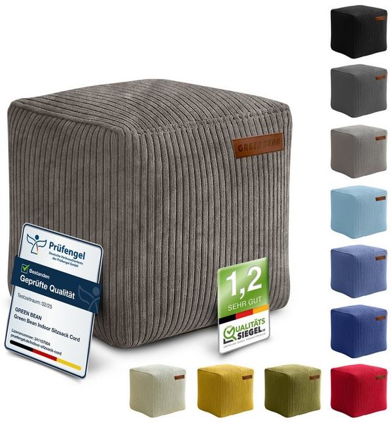 Green Bean Pouf Cube Cord (Indoor Sitzhocker Sitzkissen Fußhocker Relax-Sessel, Made in Germany), die ideale Ergänzung zum Sitzsack