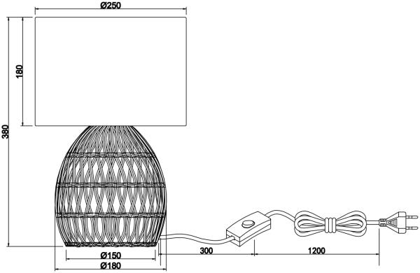 Tischleuchte RIKE mit Rattan Geflecht & Stoffschirm in Weiß, Höhe 38cm Bild 10