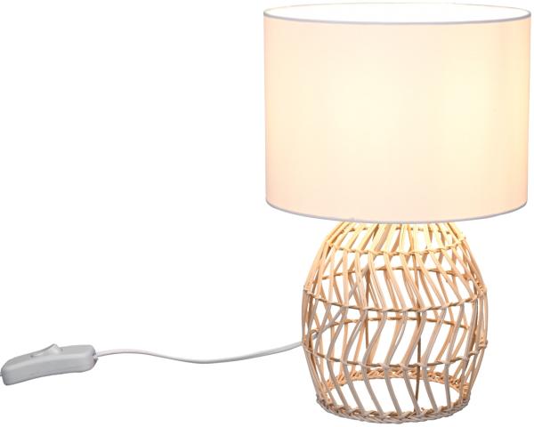 Tischleuchte RIKE mit Rattan Geflecht & Stoffschirm in Weiß, Höhe 38cm Bild 2