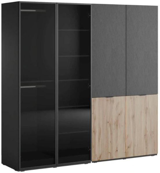 MOEBLO Drehtürenschrank MINEWRA ANTISOL 200 (Moderner Drehtürenschrank mit getönter Glasfront – viel Stauraum, verstellbare Einlegeböden & Kleiderstangen – robuster 4-türiger Kleiderschrank für Schlafzimmer und Garderobe) (BxHxT): 202 x 200 x 49 cm