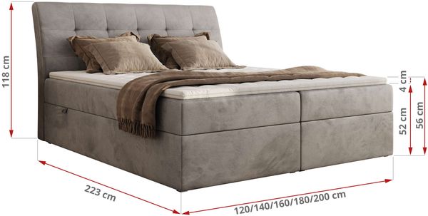 Boxspringbett DAGOS 140 x 200 cm mit Kopfteil, Lattenrost und Stauraum – Doppelbett mit Matratze & Topper Visco , stabile Konstruktion, Bettkasten, modernes Design - Hellgrau Velvet - H3 Bild 5