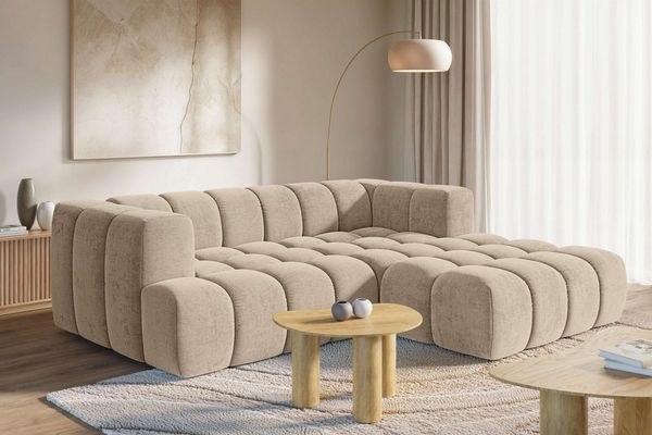 homsy by Ana Johnson Ecksofa »XL« BOUBELLE L-Form extra tief, Design: Bubble-Optik, Breite 247cm, hoher Sitzkomfort dank Wellenunterfederung, XL Sitztiefe 100 cm