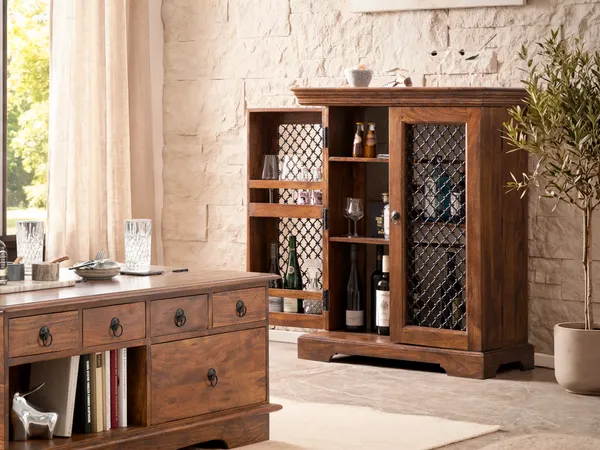 Bartresen Merlow Akazie Massivholz braun 80x100x43 cm rechteckig massivum Hausbar Barschrank Weinschrank Bar-Möbel Wohnzimmer Esszimmer