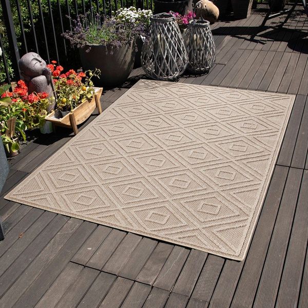 Carpettex Outdoorteppich Rauten Design, Läufer, Höhe: 8 mm, In& Outdoor Teppich Grau Rauten Design für Küchen Balkon Terrasse