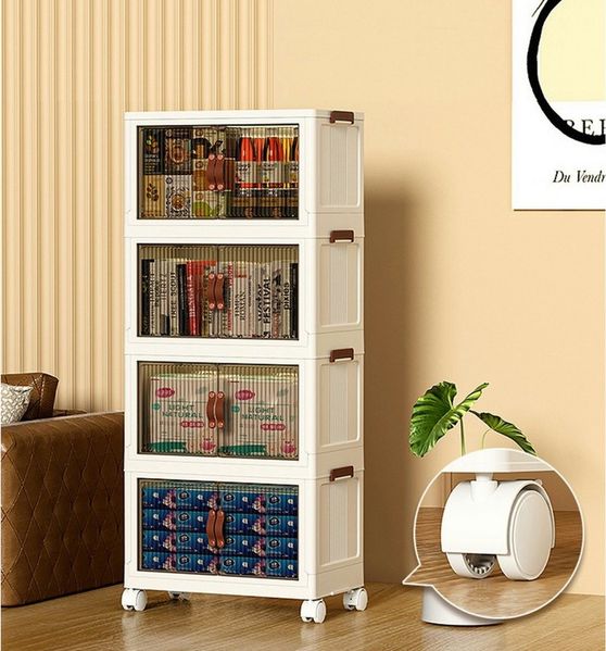 Simloveve Aufbewahrungsbox Stapelbare Aufbewahrungsbox mit Deckel,Schrank Organizer,Spielzeugbox (2 Türen tragbarer transparenter Aufbewahrungsordner), Aufbewahrung mit Rollen und Griffe für Küche Wohnzimmer Schlafzimmer