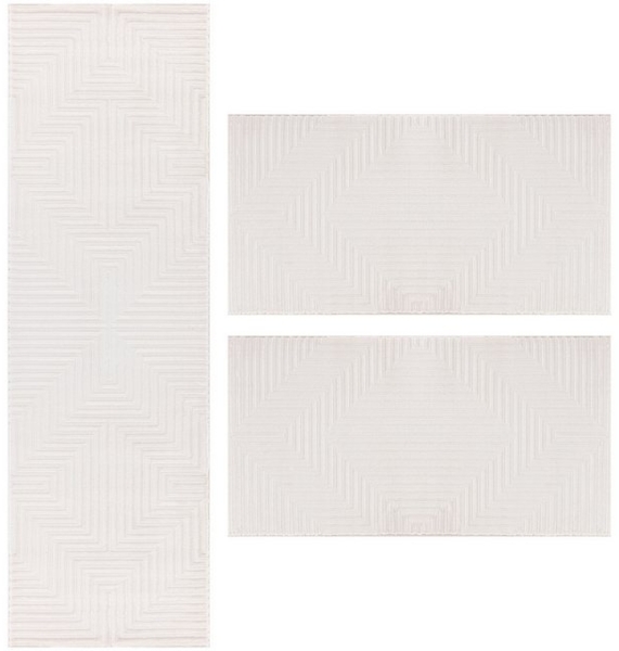 Teppium Teppich Geometrisch Design, Rechteckig, Höhe: 12 mm, Schlafzimmer Teppich Bettumrandung Läufer Set 3 teilig Creme-1 Bild 4