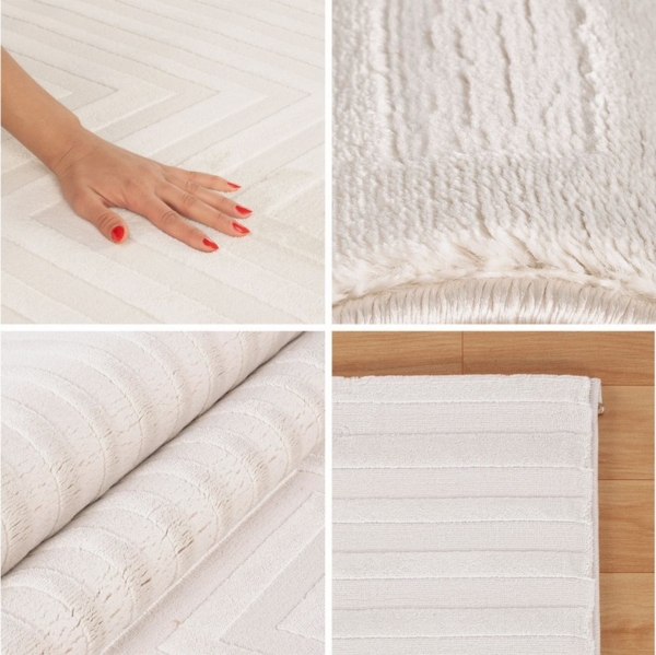 Teppium Teppich Geometrisch Design, Rechteckig, Höhe: 12 mm, Schlafzimmer Teppich Bettumrandung Läufer Set 3 teilig Creme-1 Bild 3