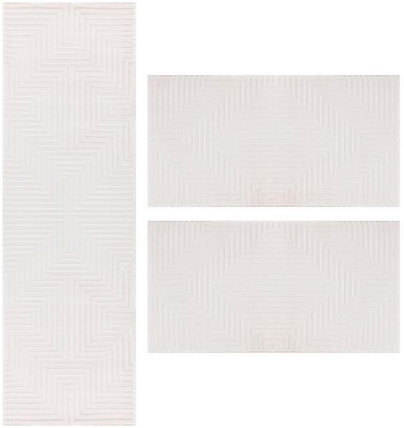 Teppium Teppich Geometrisch Design, Rechteckig, Höhe: 12 mm, Schlafzimmer Teppich Bettumrandung Läufer Set 3 teilig Creme-1 Bild 1