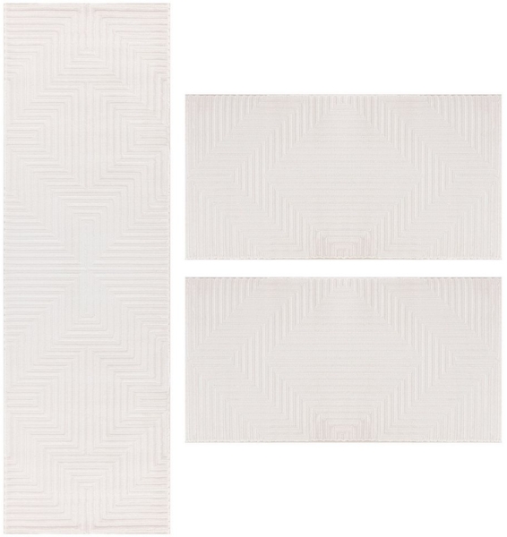 Teppium Teppich Geometrisch Design, Rechteckig, Höhe: 12 mm, Schlafzimmer Teppich Bettumrandung Läufer Set 3 teilig Creme-1 Bild 5