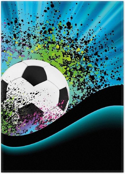 Wallario Teppich Fußball - Design Wellen und Regenbogen in blau, rechteckig, rutschfest