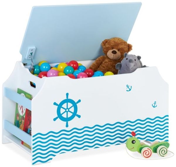 Relaxdays Spielzeugtruhe mit Bücherfächern