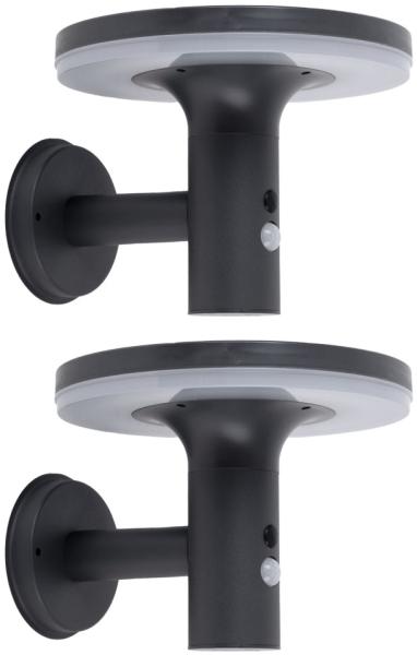 2x LED Solar Wandleuchte anthrazit, Bewegungsmelder, H 21 cm