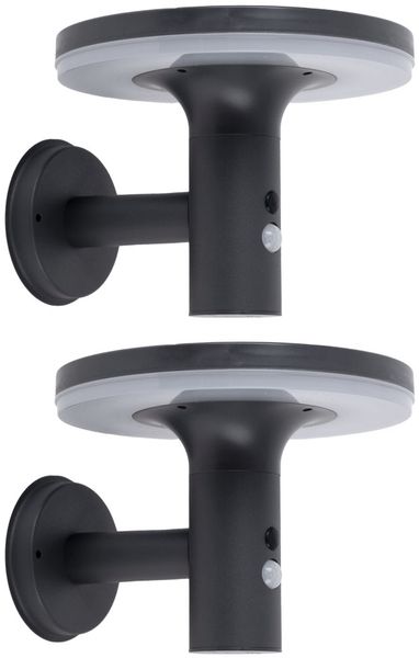 2x LED Solar Wandleuchte anthrazit, Bewegungsmelder, H 21 cm