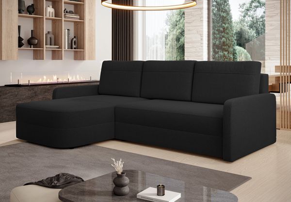 AX LIVING Ecksofa mit Schlaffunktion Nebbiolo 250 cm breit – schwarz