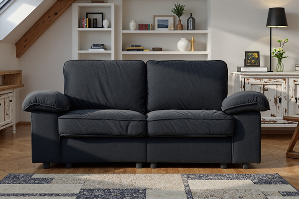 Sofa 2-Sitzer Sitzfläche 136x61 cm, Schwarz, Kurzplüsch, integrierter Stauraum & Taschenfederkern,201*91*89 cm
