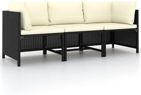 vidaXL 3-Sitzer-Gartensofa mit Auflagen Schwarz Poly Rattan 313513
