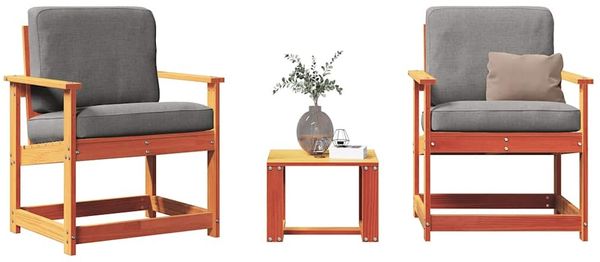 3-tlg. Garten-Lounge-Set, Gartenmöbel Wachsbraun Massivholz Kiefer