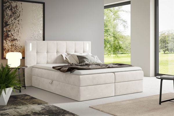 Boxspringbett Schlafzimmerbett MARTIM PREMIUM 160x200cm Stoff Fresh Altweiß