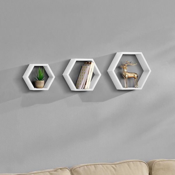 Wandregal Lyngdal 3er Set Wabendesign Weiß en. casa