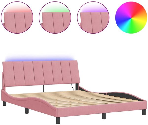 Doppelbett, Bettgestell Modernen mit LED ohne Matratze Rosa 160x200 cm Samt d1425e