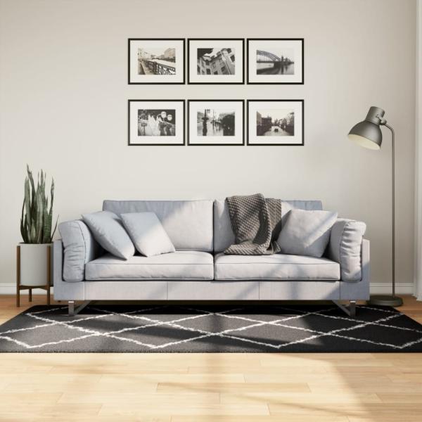 vidaXL Teppich Shaggy Hochflor Modern Schwarz und Creme 100x200 cm 375408