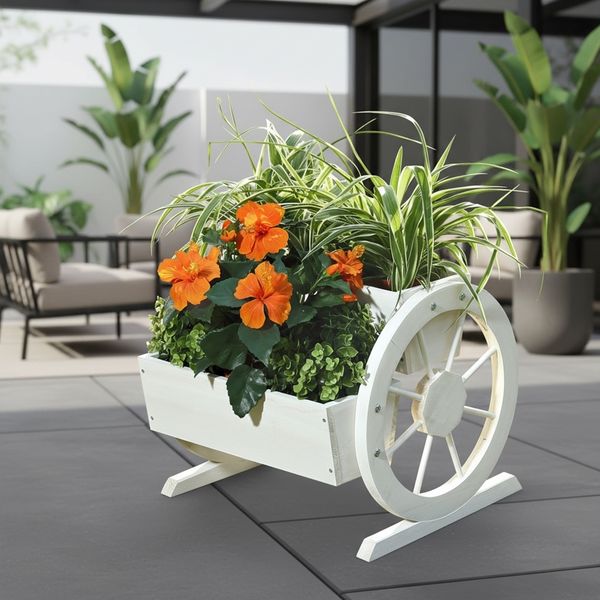 Pflanzkübel Wagenräder Blumentrog Holz Garten Dekoration Holzkasten Weiß Blume