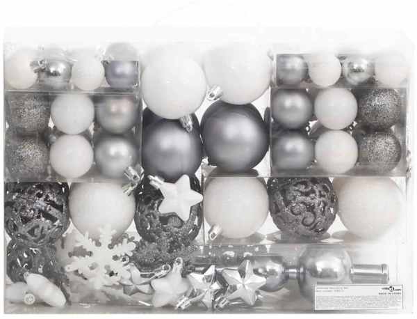 vidaXL 111-tlg. Weihnachtskugel-Set Weiß und Grau Polystyrol 356113