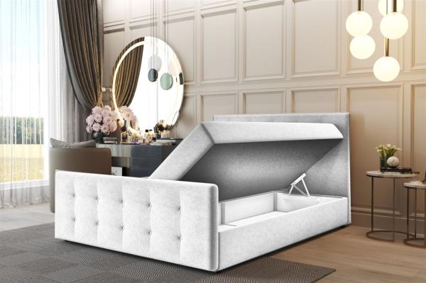 Boxspringbett Schlafzimmerbett CARLOS 140x200cm Stoff Soro Taupe inkl. Bettkasten Bild 2