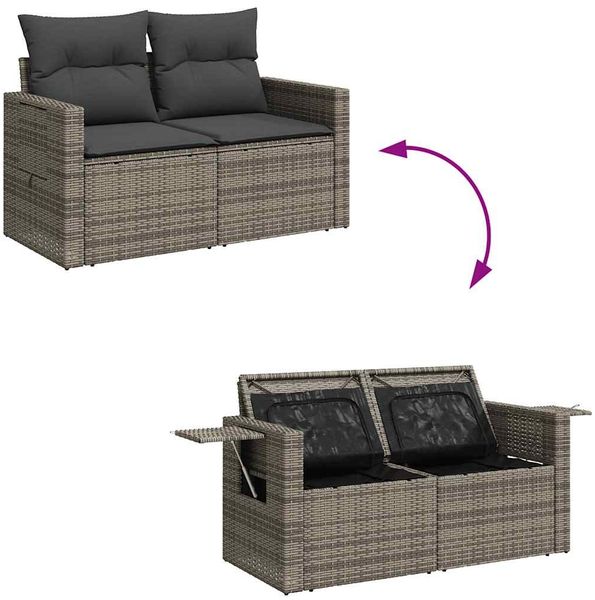 vidaXL 9-tlg. Garten-Sofagarnitur mit Kissen Grau Poly Rattan 3327168 Bild 11