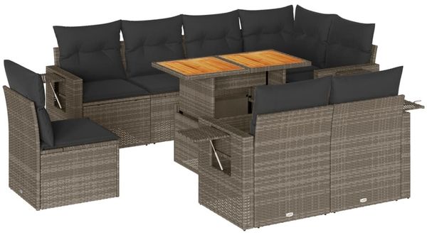 vidaXL 9-tlg. Garten-Sofagarnitur mit Kissen Grau Poly Rattan 3327168 Bild 2
