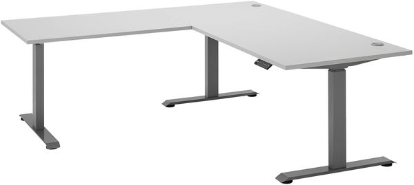 Eckschreibtisch >Ben< höhenverstellbar, weiss / silber - 180x74/117x177cm (BxHxT)