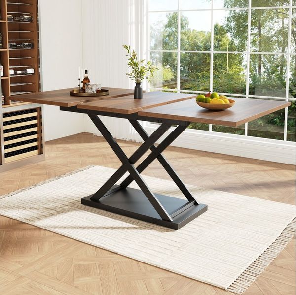 Flieks Esstisch (1-St, erweiterbar 120-160×80cm Tischplatte, für 4-8 Personen), ausziehbar Küchentisch rechteckig Schreibtisch, Eisenbeine