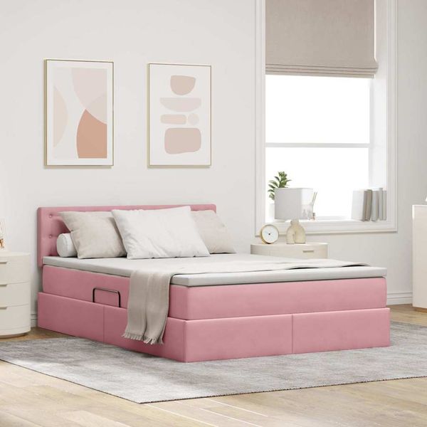 vidaXL LED-Speicherbett mit Matratze Rosa 140 x 190 cm Samt 3371516