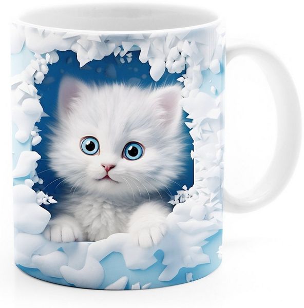 MoonWorks Tasse Tasse Weihnachten 3D Illusion Katze Schneemann Weihnachtsmann, Keramik