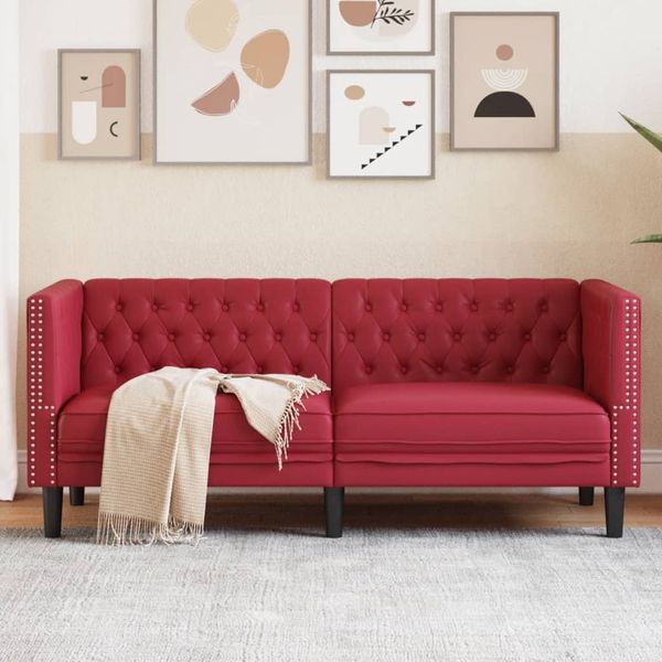 vidaXL Chesterfield-Sofa 2-Sitzer Weinrot Kunstleder 372663