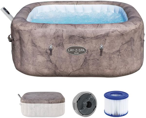 Bestway® Lay-Z-SPA® Energiespar-Whirlpool Rome AirJet™ mit App-Steuerung + integrierter UltraFit™ -Pumpeneinheit, für 6 Personen 180 x 180 x 71 cm, Marmor-Optik (Braun)