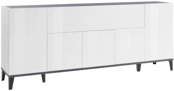 Dmora Kommode Amour, 6-türiges Küchen-Sideboard, Wohnzimmer-Buffet, 100 % Made in Italy, 200 x 40 x 82 cm, glänzendes Weiß und Schiefer,