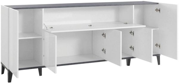 Dmora Kommode Amour, 6-türiges Küchen-Sideboard, Wohnzimmer-Buffet, 100 % Made in Italy, 200 x 40 x 82 cm, glänzendes Weiß und Schiefer, Bild 5