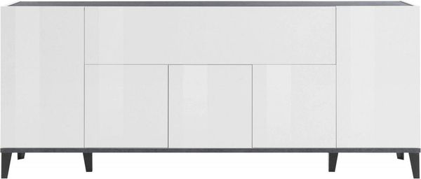 Dmora Kommode Amour, 6-türiges Küchen-Sideboard, Wohnzimmer-Buffet, 100 % Made in Italy, 200 x 40 x 82 cm, glänzendes Weiß und Schiefer, Bild 4