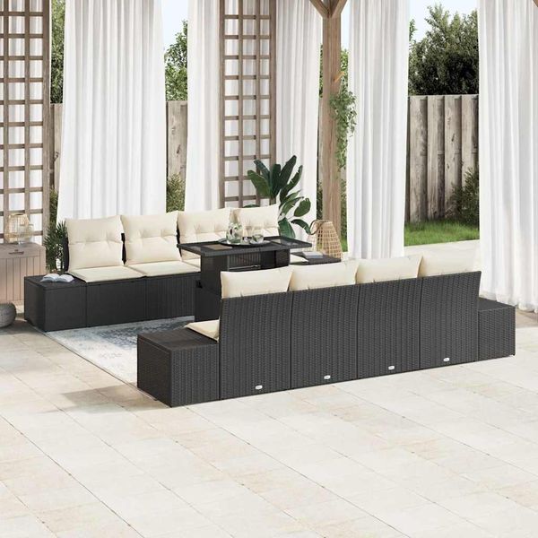 vidaXL Gartensofa-set mit Kissen mit Speicher 9 pcs Schwarz und Creme 3357880