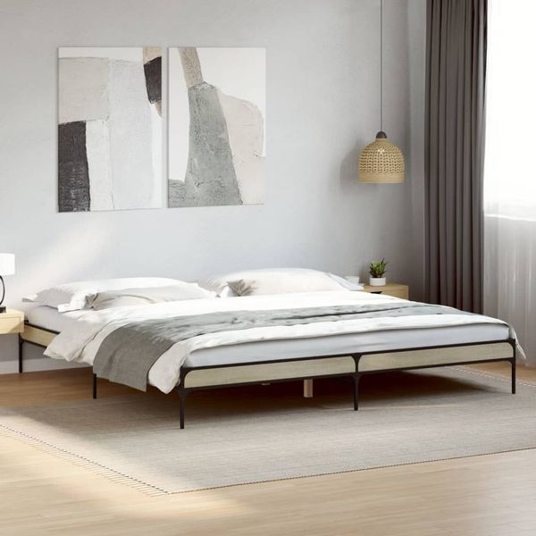 vidaXL Bettgestell Sonoma-Eiche 200x200 cm Holzwerkstoff und Metall 844997