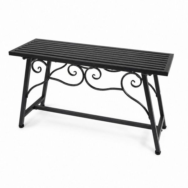 Lemodo Gartenbank Metall Schwarz ohne Rückenlehne für Balkon und Garten, im Vintage stil