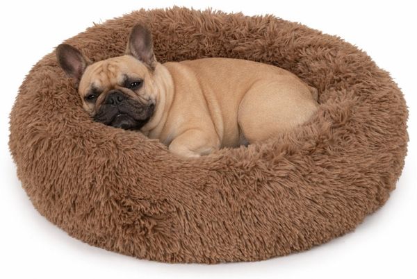 KomfortHome Tierbett Hundebett Katzenbett Donut 60cm Plüsch Shaggy Rutschfest Klein, Haustierbett Rund Flauschig Waschbar Katzen Kleine Hunde