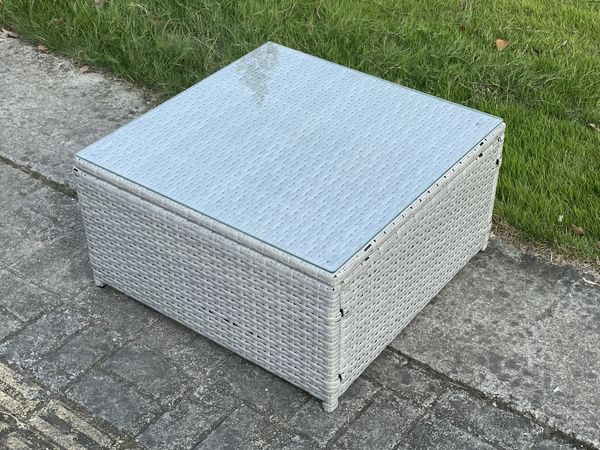 Fimous Rattan Gartenmöbel im Freien Quadrat Couchtisch Helles Grau Polyrattan Teetisch